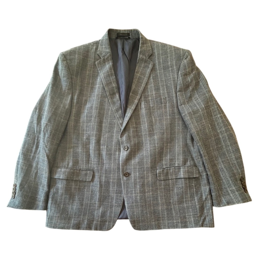 Ralph Lauren Sport Coat Men 50R Blue Wool Silk Linen Plaid Preppy Dark Academia